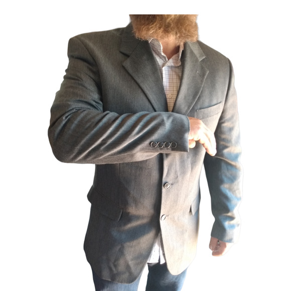 Vntg Nipon Gold Mens Gray Wool Blend Blazer 42L Classic 3 Button Career Jacket - Picture 2 of 10
